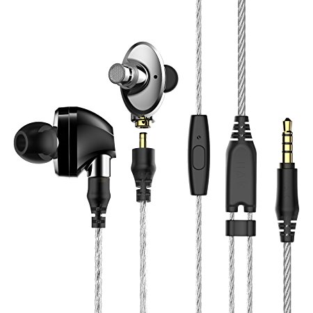 Dual Drivers In Ear Earbuds Electronic Tuning Technology Dynamic Clear Sound Ergonomic Comfort Fit Noise Isolating Wired Stereo Earphones with 2 detachable Cables, Microphone, 7 Pairs Replaceable Ear Tips, GranVela VJJB N1 -GunColor
