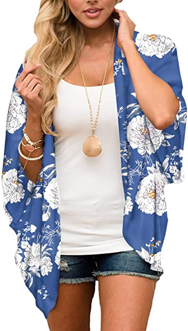 BB&KK Women's Floral Kimono Cardigans Chiffon Casual Loose Open Front Cover Ups Tops