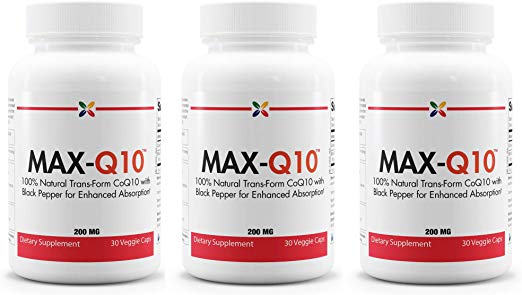 Stop Aging Now - MAX-Q10 CoEnzyme Q10 200 mg - 100% Natural Trans-Form CoQ10 with Black Pepper for Enhanced Absorption - 90 Veggie Caps (3 Bottles)