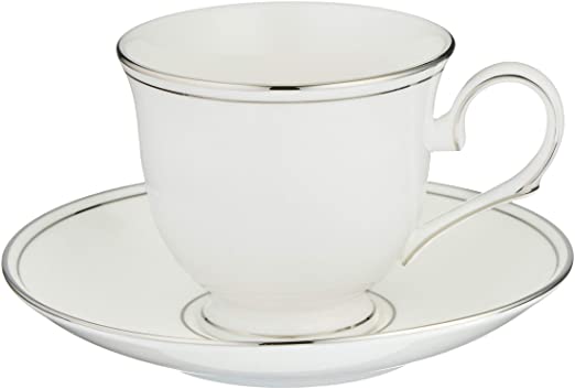 Lenox 100291002 Federal Platinum 2pc Teacup and Saucer Set, Tea Cup & Saucer, White