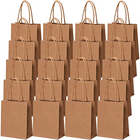 Cooraby 30 Pieces Mini Paper Party Bags 4.72 x 2.36 x 5.9 Inches Small Brown Gift Bag Party Kraft Bags with Handle for Birthday Wedding Parties