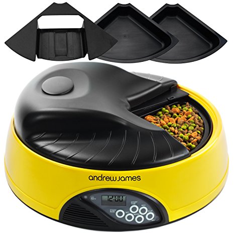 Andrew James 4 Day Automatic Pet Feeder with Voice Recorder - Yellow