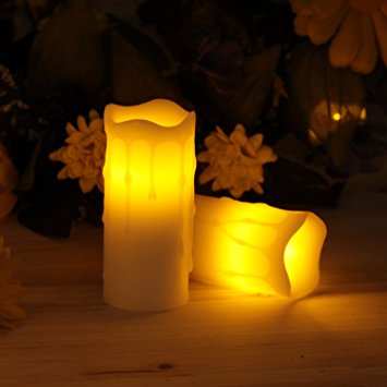 Led Candles,Home Impressions Melted Dripping Flameless Votive Pillar Led Candle With Timer,Battery Operated,Home Decorations for Room,White,1.75*4,Set of 2