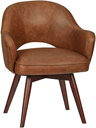 Rivet Mid-Century Leather Swivel Chair, 23.6"W, Brown