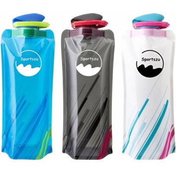 Sportszu Flexible Collapsible Foldable Hiking Reusable Water Bottles, 700ml, Set of 3