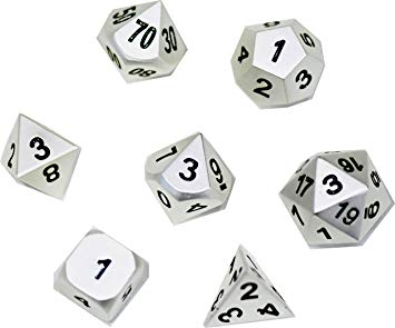 MicoYuan Metal Polyhedral Game Dice Set of Pearl Silver Effect 7pc Set for Dungeons & Dragons, Pathfinder, or Any Other RPG
