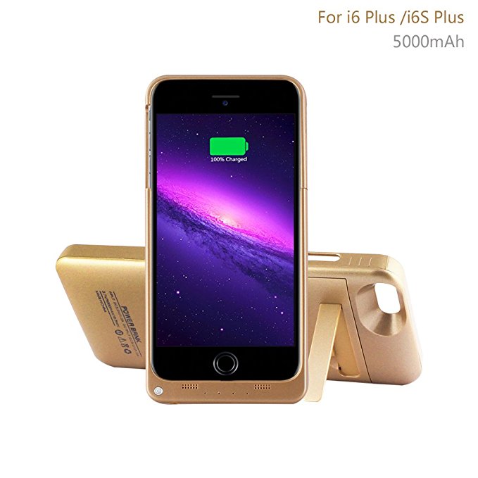 YHhao 5000mAh Charger Case for 5.5' iPhone 6 Plus /6S Plus, Slim Fit Slider Design, Portable Battery Bank - Golden5