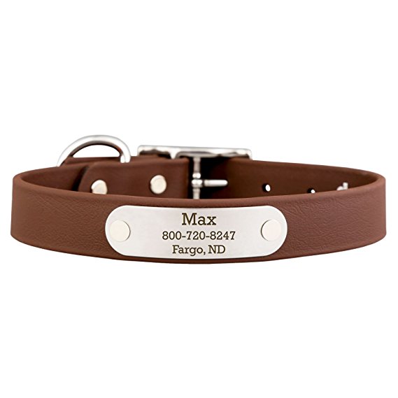 Waterproof Soft Grip Dog Collar with Built In Laser Engraved Nameplate - 12 Sizes - 10 Color Options