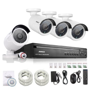 10 Megapixel ANNKE 4CH 720P PoE NVR HD Security Camera System with 4 720P 10MP Weatherproof Superior Night Vision HD IP Cameras Power Over Ethernet Scan QR Code Quick Remote Access NO HDD