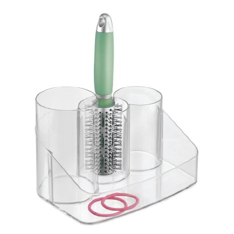 mDesign Hair Care Tools Holder for Brushes Accessories Combs Hair Ties Clips - Clear