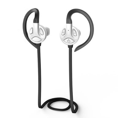 Bluetooth 4.1 Wireless Earphones Sweatproof Stereo Sports In-Ear Headset w/ Mic, Voice Control for iPhone, Android Device (Black-White)