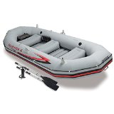 Intex Mariner 4 4-Person Inflatable Boat Set with Aluminum Oars and High Output Air Pump