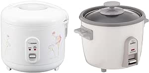 Zojirushi NS-RPC10FJ Rice Cooker and Warmer, 5.5-Cup (Uncooked), Tulip & NHS-06 3-Cup (Uncooked) Rice Cooker, White (-WB)