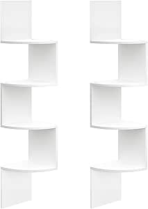 HOOBRO Corner Shelf Wall-Mounted, Set of 2 Floating Corner Shelves, 4-Tier Corner Bookshelves for Wall Decor in Living Room, Bedroom, Bathroom, Home Office, White WT25BJP201