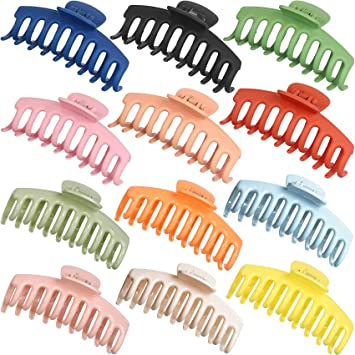 12 Pieces Big Hair Claw Clips, Messen Large Jaw Clips Non Slip Hair Clip Clamps Strong Hold Hair Catch Styling Accessories Ponytail Holder for Women Girls Christmas, 12 Colors