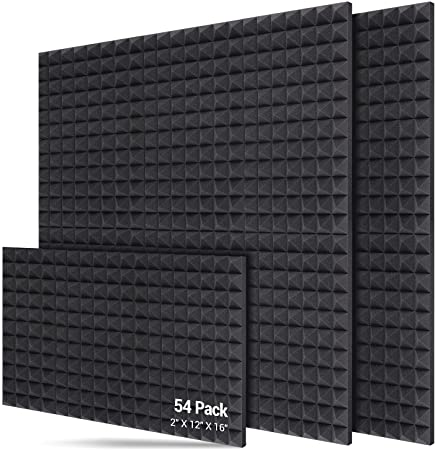 Acoustic Foam Panels 54-Pack 2" X 12" X 16", Ohuhu Uncompressed Pyramid 2 Inch Thick Sound Absorbing Dampening Wall Foam Acoustic Treatment