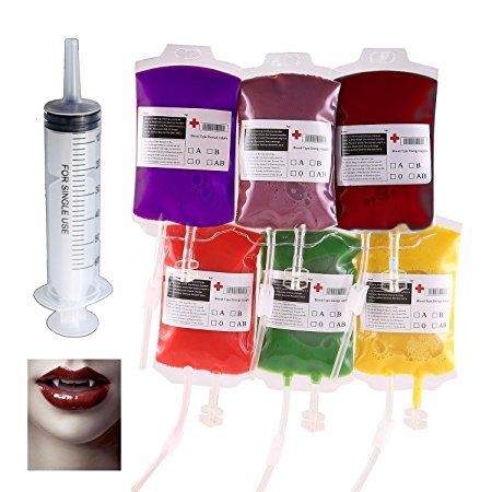 Halloween Party Cups by COOWIND，Blood Bag for Drinks 300Ml x 8 Bags with Syringe Extra Fast Filling Halloween Zombie Party Favors