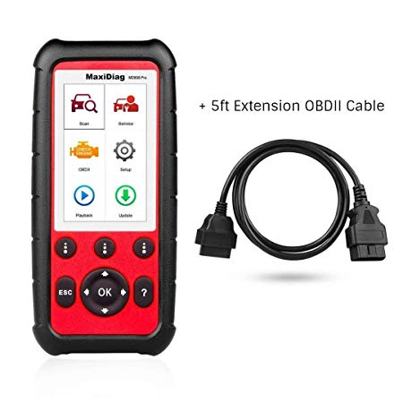 MaxiDiag Autel MD808 Pro with 5ft Extension Cable All System OBDII Scanner(Advanced MaxiCheck Pro and MD802) Oil and Battery Reset Registration, Parking Brake Pad Relearn,SAS,SRS,ABS,EPB,DPF,BMS