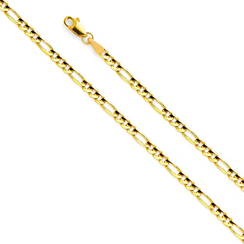 14k REAL Yellow Gold Solid 3mm Figaro Chain Necklace with Lobster Claw Clasp