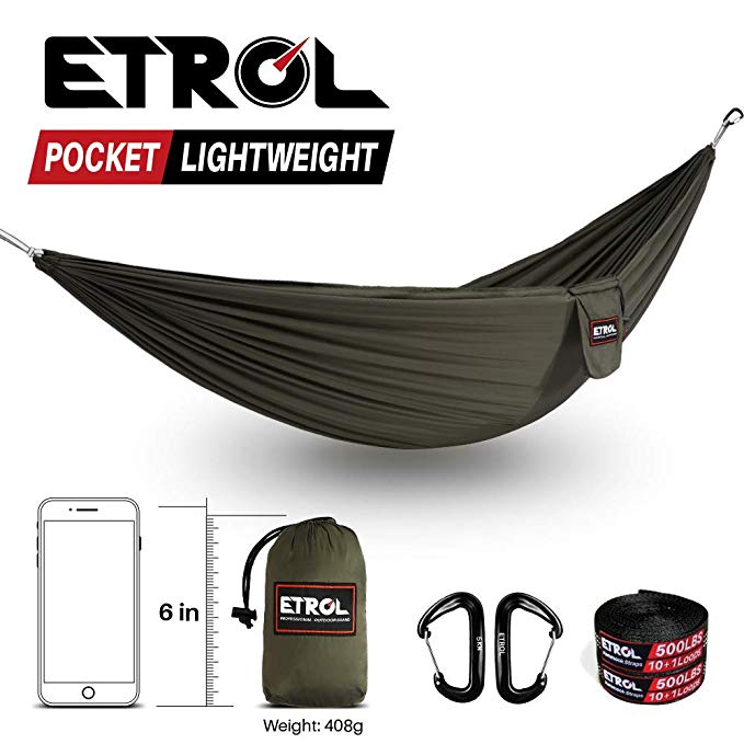 ETROL Hammock, Portable,Ultra-Light Hammock,Pocket Camping Hammock Parachute Hammock, Swing Sleeping Hammock Bed with Net Tent for Outdoor, Hiking, Backpacking, Traveling