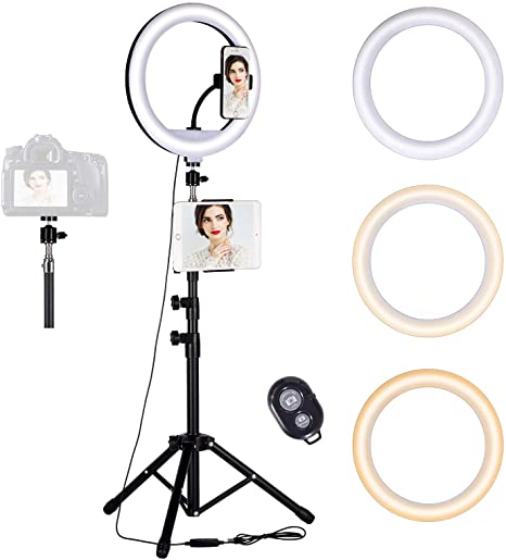 12'' Ring Light with Tripod Stand, Dimmable LED Ring Light with Phone & Tablet Holder, Adjustable Height Light Stand for TikTok, Selfie, Makeup, Live Stream, YouTube, Video Recording, Photography