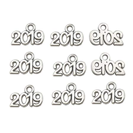 150pcs 9x13mm Craft Supplies Antique Silver Mini Year of 2019" Charms Pendants for Crafting, Jewelry Findings Making Accessory For DIY Necklace Bracelet Earrings (year of 2019)