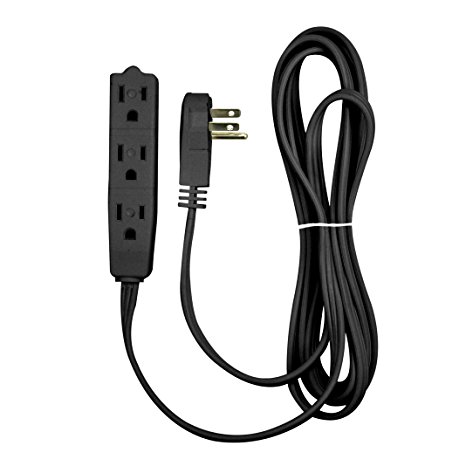 BindMaster 10 Feet Extension Cord / Wire, 3 Prong Grounded, 3 outlets, Angeled Flat Plug , Black