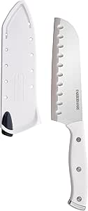 Farberware Edgekeeper Triple Riveted Santoku Self-Sharpening Blade Cover, High Carbon-Stainless Steel Kitchen Ergonomic Handle, Razor-Sharp Knife, 5 Inch, White