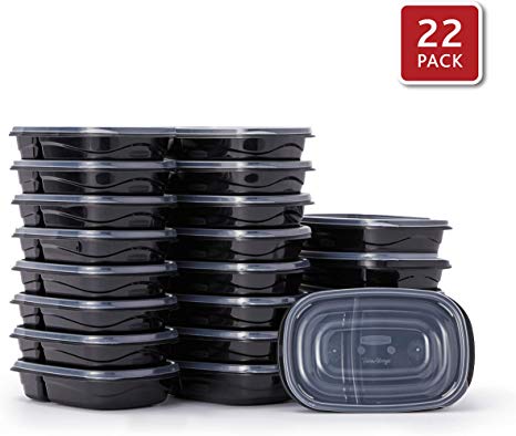 Rubbermaid 2108376 TakeAlongs Food Storage Divided Base, 3.7 Cup, Set of 22 (44 Pieces Total) | Meal Prep Containers Bento Box Style, 22-Pack, Black