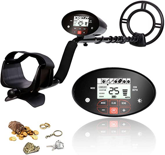 INTEY Professional Metal Detector with LCD Touch Screen and Backlight, High Accuracy – 4 Modes (Jewellery Mode and Unique Pieces) and Pinpoint, Waterproof Coil