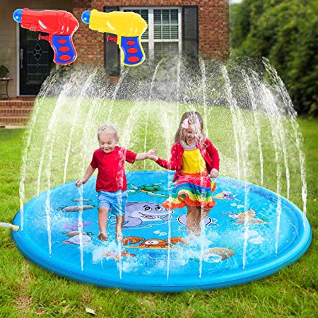 MIBOTE 68" Sprinkler Pad & Splash Play Mat for Kids, Toddler Sprinkler Water Toys Inflatable Outdoor Swimming Pool Toy for Boys Girls (Includes 2 PCs Mini Water Gun)