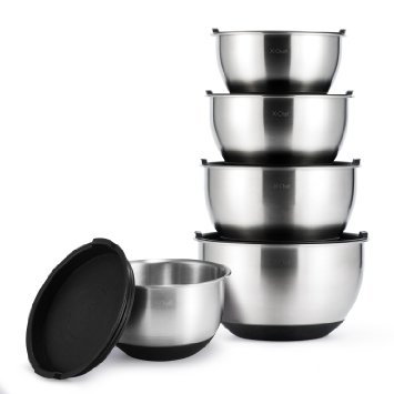 Stainless Steel Mixing Bowls X-Chef Stainless Steel Mixing Bowl Set Food Storage Food Preserve Airtight Lids Set of 5