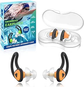 Hearprotek Ohrstöpsel Schwimmen, 2 Paare Silicone Wasserdichte Schwimmer Ohrstöpsel Gehörschutz-ohrschutz Gegen Wasser Erwachsene für Dusche, Pool, Baden(Orange)