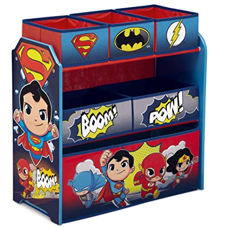 Delta Children Multi-Bin Toy Organizer, DC Super Friends | Batman | Robin | Superman | Wonder Woman | The Flash