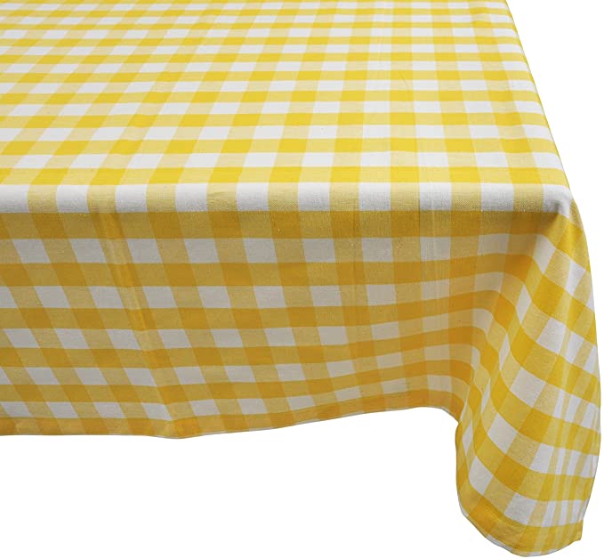 Yourtablecloth 100% Cotton Checkered Buffalo Plaid Tablecloth –for Home, Restaurants, Cafés – Be it for Everyday Dinner Picnic or Occasions Like Thanksgiving , 52x52 Square Yellow and White