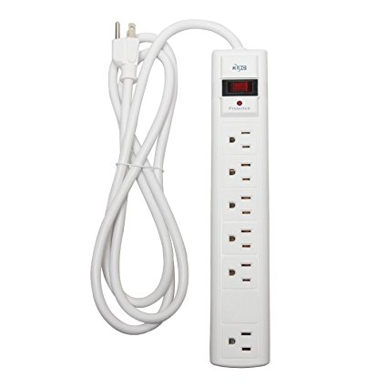 KMC 6-Outlet Surge Protector Power Strip, 1200 Joule, Overload Protection, White