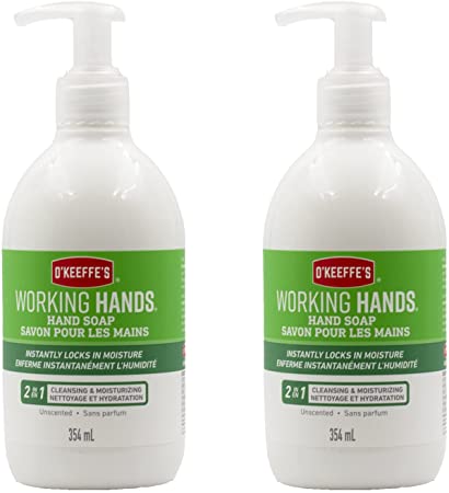 O'Keeffe's Working Hands Hand Soap, Cleansing & Moisturizing, Rich & Creamy Lather, Instantly Locks in Moisture, Unscented, Two 12oz/354ml Bottles, (Pack of 2) 108492 White