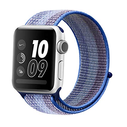 MroTech for Apple Watch Band 42mm Nylon Sport Loop with Hook and Loop Fastener, Replacement iWatch Ban Wrist Strap for Apple Watch Series 3/2/1, Sport Nike  Hermes Edition (42 mm, Striped Dark Blue)