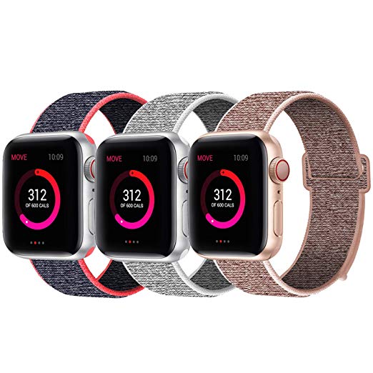 INTENY Sport Band Compatible with Apple Watch 38mm 40mm 42mm 44mm, Soft Lightweight Breathable Nylon Sport Loop, Strap Replacement for iWatch Series 4, Series 3, Series 2, Series 1