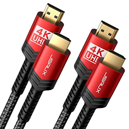 Long HDMI Cable 2 Pack 25ft, JSAUX 18Gbps High Speed HDMI 2.0 Braided HDMI Cord, 4K 60Hz HDR, HDCP 2.2, 1080p, 2160P, Ethernet, 3D, Audio Return(ARC) Compatible for Monitor UHD TV PC PS4 PS3 -Red