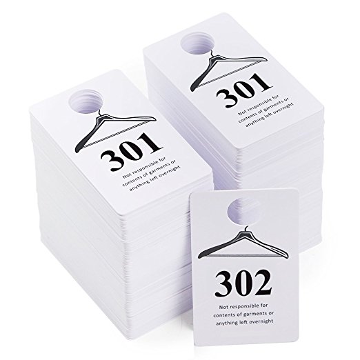 2 Sets - Plastic Coat Room Check Tags, Reusable White Coatroom Hanger Claim Tickets, 2 Sets of 100 Consecutive Numbers (301-400)
