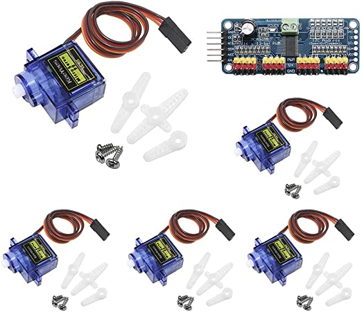 KeeYees 5pcs SG90 9G Micro Servo Motor with PCA9685 16 Channel 12 Bit PWM Servo Motor Driver IIC Module for Arduino Raspberry Pi RC Robot Arm Helicopter Airplane Remote Control