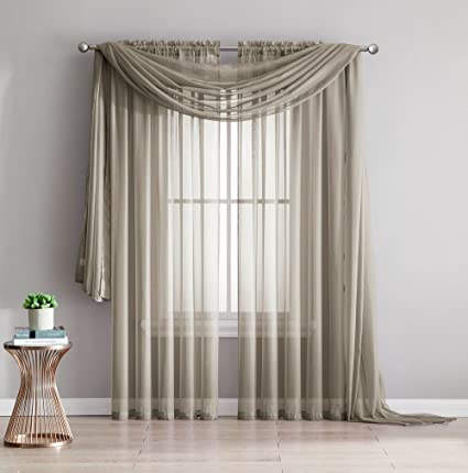 Amazing Sheer - 2-Piece Rod Pocket Sheer Panel Curtains Fabric Sheer - Voile Curtains for Window Treatment - Natural Light Flow (56" W x 84" L - Each Panel, Taupe)