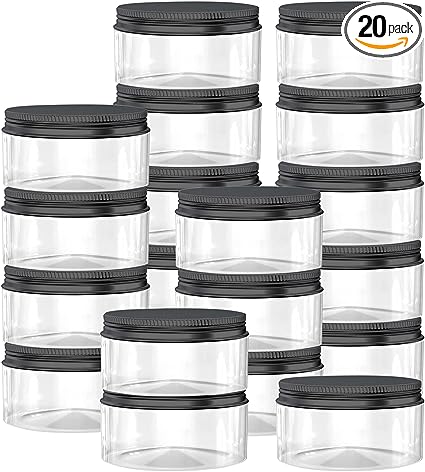 HNXAZG 2 oz Plastic Jars with Aluminum Lid Leak Proof Clear Containers Jars for Store Liquid, Cosmetic, Cream, 20 Pcs.