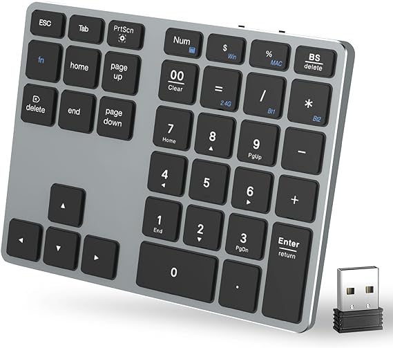 MoKo Bluetooth Number Pad, Multi-Devices Wireless Numeric Keypad for Laptop, USB-C Rechargeable, 35-Keys 2.4 GHz Numpad for Data Entry, Slim Number Keypad for iPad, MacBook Pro/Air, iMac, Notebook, PC