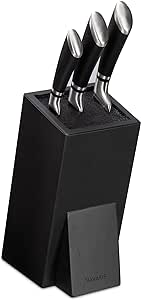 Navaris Wooden Kitchen Knife Block - Universal Bristle Knife Holder Storage Stand - Rubber Wood Knife Block - Angled Design, 25 x 15 x 10.5 cm - Black