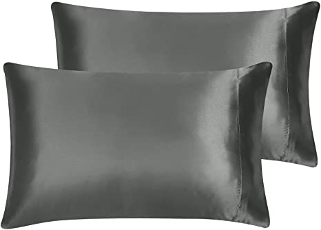 CozyLux Satin Pillowcase for Hair and Skin King Set of 2 Soft Pillow Cases Silky Microfiber Bed Pillow Covers Wrinkle Resistant with Envelope Closure(Dark Grey/Gray, 20 x 40 Inches)