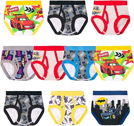 DC Comics Boys' Toddler Wheels 100% Combed Cotton Briefs with Batmobile, Batwing, Redbird & Bat Truck, Sizes 2/3t and 4t