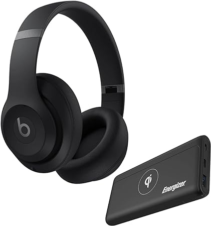 Beats Studio Pro Wireless Bluetooth Noise Cancelling Headphones, USB-C Lossless Audio, Apple & Android Compatibility, Energizer Ultimate Portable Wireless Charger (Black)