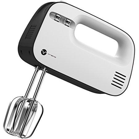 Vremi Electric Hand Mixer 3 Speed with Built-in Storage Case - 150 Watt Power Egg Beater Handheld Kitchen Mixer Stainless Steel Beaters Blades - Electronic Compact Mini Small Lightweight - Black White